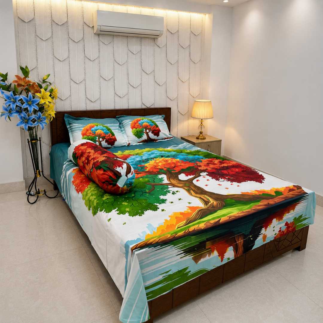 Luxury,King,size,Bed,Sheet,with,Matching,Pillow,covers,luxury bed sheet,king size bed sheet,matching pillow covers,100% cotton bed sheet bd,premium bedding set,digital print bed sheet,soft cotton bed sheet,bedroom decor,3 piece bed sheet set, 4 piece bed sheet set bd,online bed sheet shopping bangladesh,