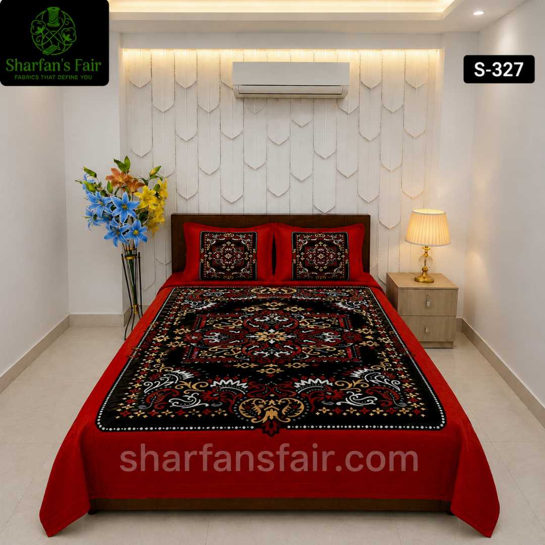 Luxury,King,size,Bed,Sheet,with,Matching,Pillow,covers,luxury bed sheet,king size bed sheet,matching pillow covers,100% cotton bed sheet bd,premium bedding set,digital print bed sheet,soft cotton bed sheet,bedroom decor,3 piece bed sheet set, 4 piece bed sheet set bd,online bed sheet shopping bangladesh,