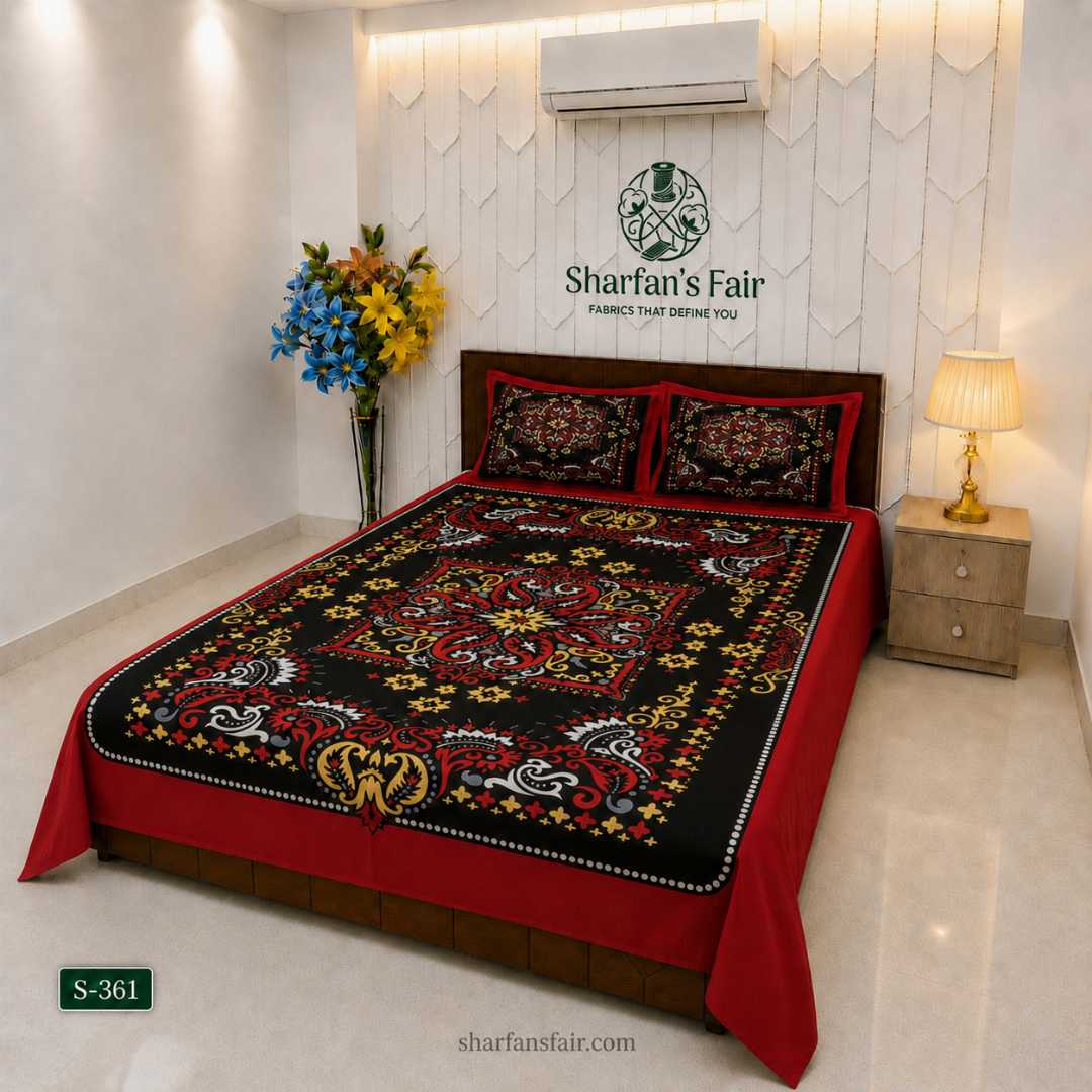 Luxury,King,size,Bed,Sheet,with,Matching,Pillow,covers,luxury bed sheet,king size bed sheet,matching pillow covers,100% cotton bed sheet bd,premium bedding set,digital print bed sheet,soft cotton bed sheet,bedroom decor,3 piece bed sheet set, 4 piece bed sheet set bd,online bed sheet shopping bangladesh,