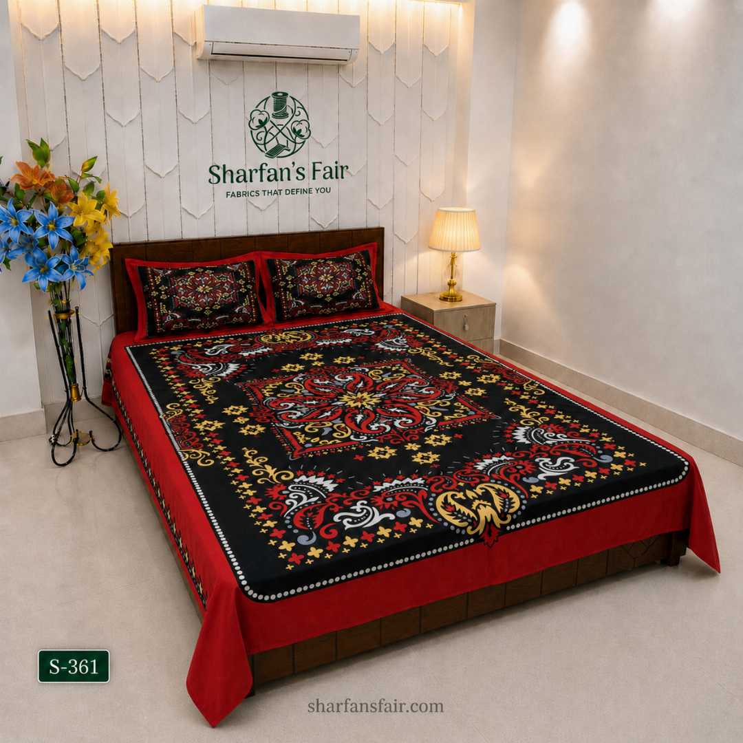 Luxury,King,size,Bed,Sheet,with,Matching,Pillow,covers,luxury bed sheet,king size bed sheet,matching pillow covers,100% cotton bed sheet bd,premium bedding set,digital print bed sheet,soft cotton bed sheet,bedroom decor,3 piece bed sheet set, 4 piece bed sheet set bd,online bed sheet shopping bangladesh,