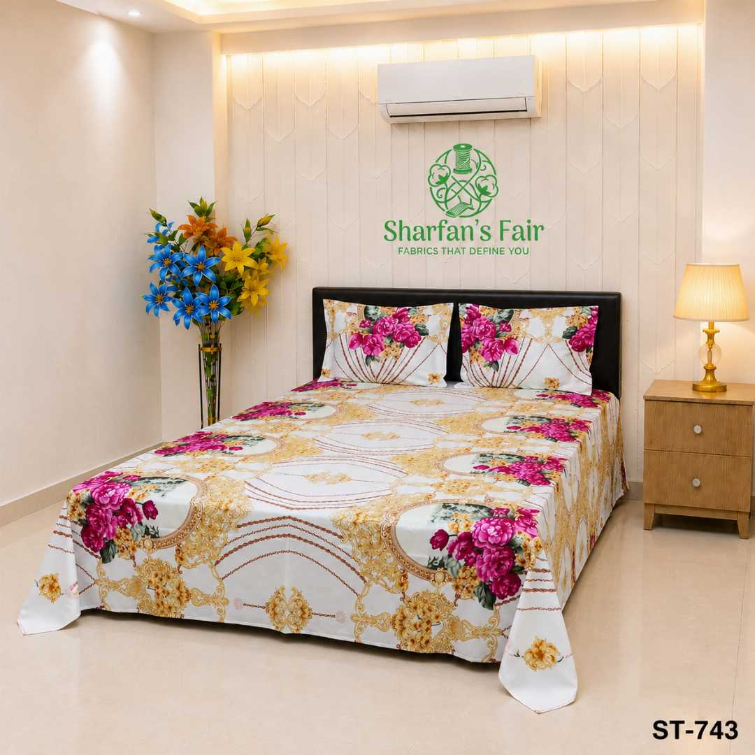 Luxury,King,size,Bed,Sheet,with,Matching,Pillow,covers,luxury bed sheet,king size bed sheet,matching pillow covers,100% cotton bed sheet bd,premium bedding set,digital print bed sheet,soft cotton bed sheet,bedroom decor,3 piece bed sheet set, 4 piece bed sheet set bd,online bed sheet shopping bangladesh,