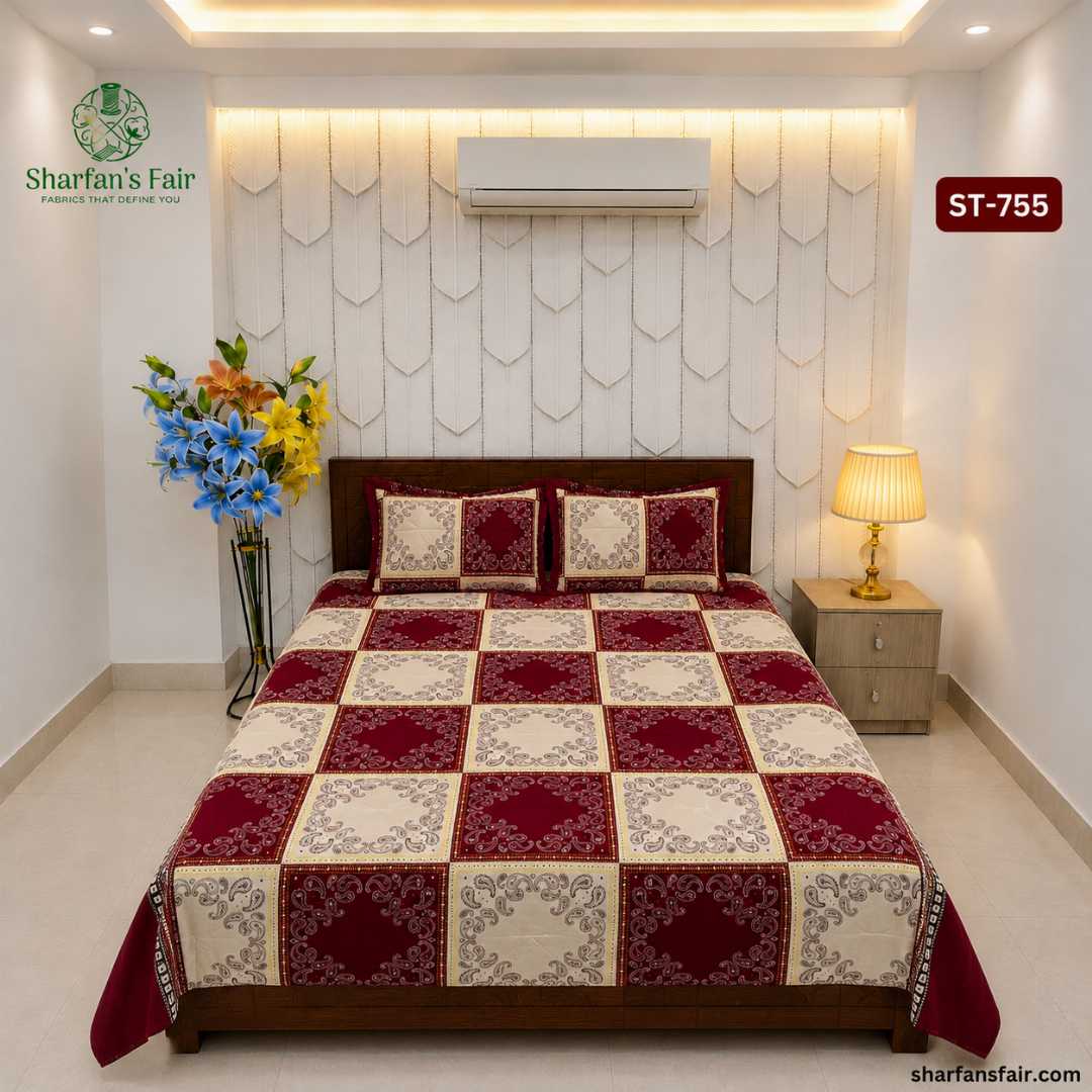 Luxury,King,size,Bed,Sheet,with,Matching,Pillow,covers,luxury bed sheet,king size bed sheet,matching pillow covers,100% cotton bed sheet bd,premium bedding set,digital print bed sheet,soft cotton bed sheet,bedroom decor,3 piece bed sheet set, 4 piece bed sheet set bd,online bed sheet shopping bangladesh,
