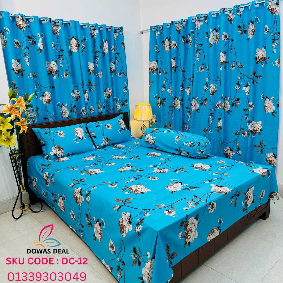 BEDSHEET,COMBO,SET,WITH,CURTAIN,bedsheet combo set with curtain, matching bedsheet and curtain, bedroom combo set, luxury bedsheet with matching curtains, home decor combo pack, বেডশীট এবং পর্দা কম্বো সেট