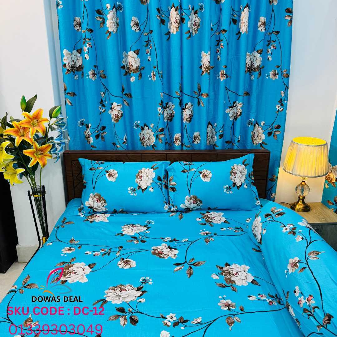 BEDSHEET,COMBO,SET,WITH,CURTAIN,bedsheet combo set with curtain, matching bedsheet and curtain, bedroom combo set, luxury bedsheet with matching curtains, home decor combo pack, বেডশীট এবং পর্দা কম্বো সেট