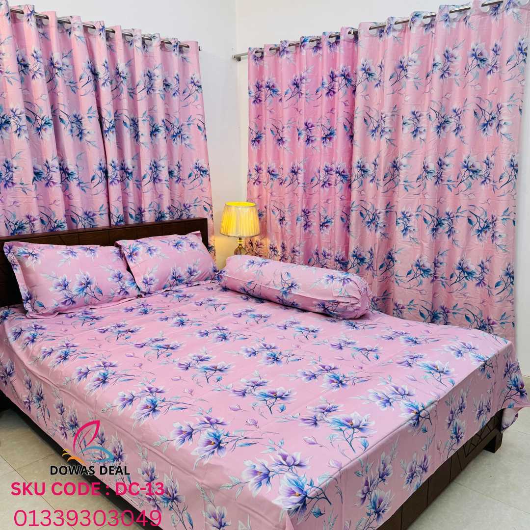 BEDSHEET,COMBO,SET,WITH,CURTAIN,bedsheet combo set with curtain, matching bedsheet and curtain, bedroom combo set, luxury bedsheet with matching curtains, home decor combo pack, বেডশীট এবং পর্দা কম্বো সেট