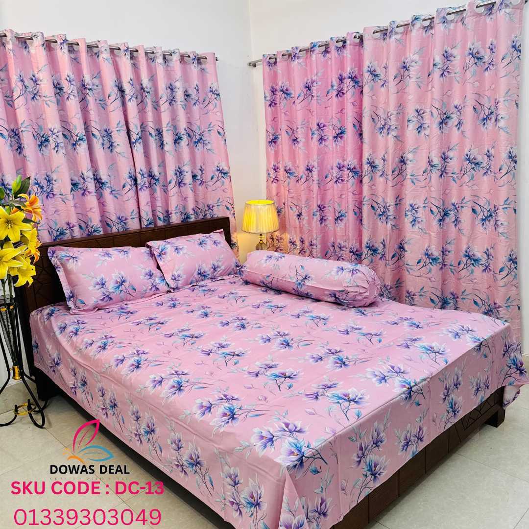 BEDSHEET,COMBO,SET,WITH,CURTAIN,bedsheet combo set with curtain, matching bedsheet and curtain, bedroom combo set, luxury bedsheet with matching curtains, home decor combo pack, বেডশীট এবং পর্দা কম্বো সেট