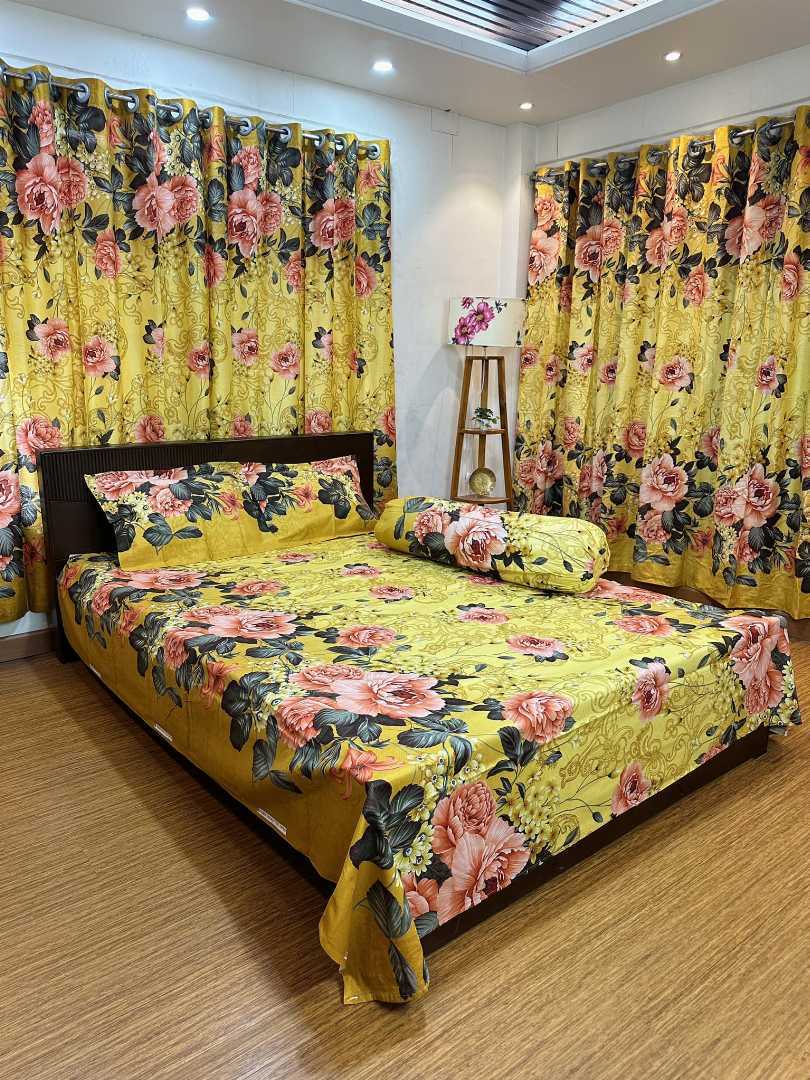 BEDSHEET,COMBO,SET,WITH,CURTAIN,bedsheet combo set with curtain, matching bedsheet and curtain, bedroom combo set, luxury bedsheet with matching curtains, home decor combo pack, বেডশীট এবং পর্দা কম্বো সেট