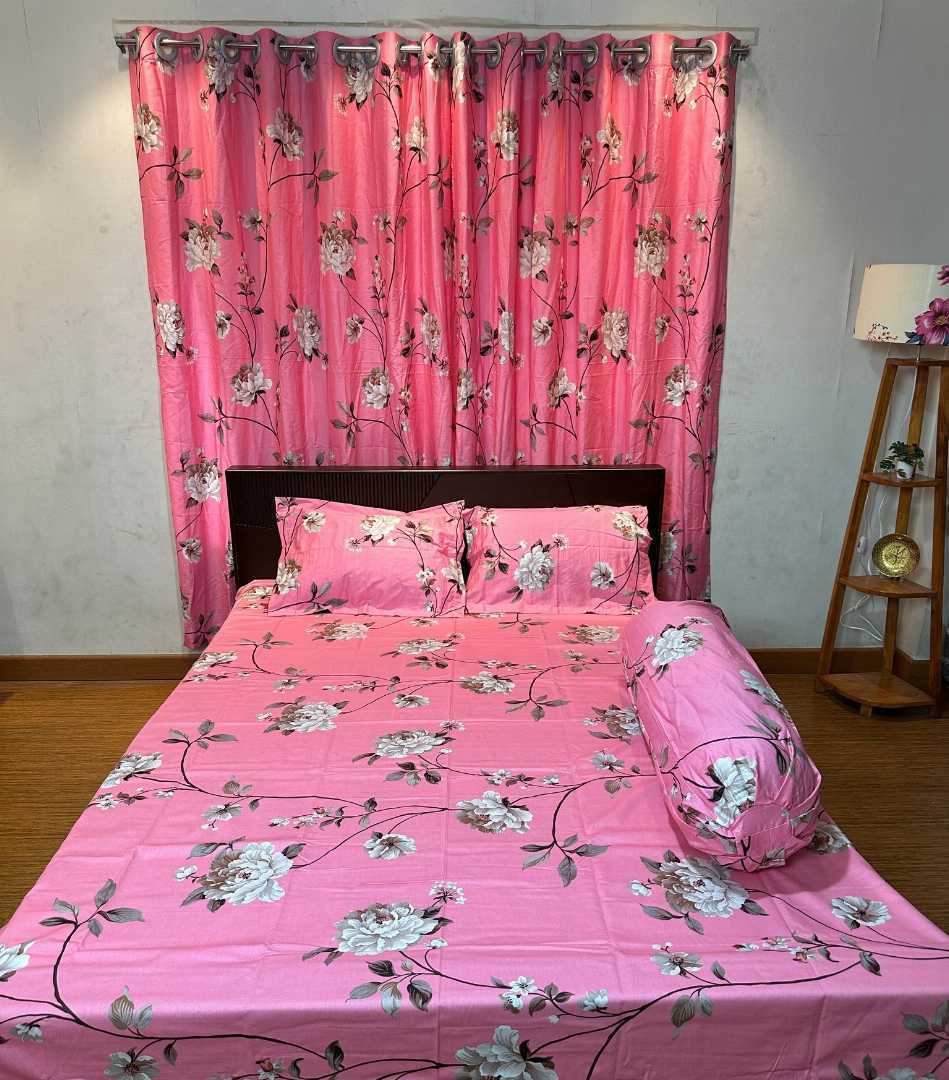 BEDSHEET,COMBO,SET,WITH,CURTAIN,bedsheet combo set with curtain, matching bedsheet and curtain, bedroom combo set, luxury bedsheet with matching curtains, home decor combo pack, বেডশীট এবং পর্দা কম্বো সেট