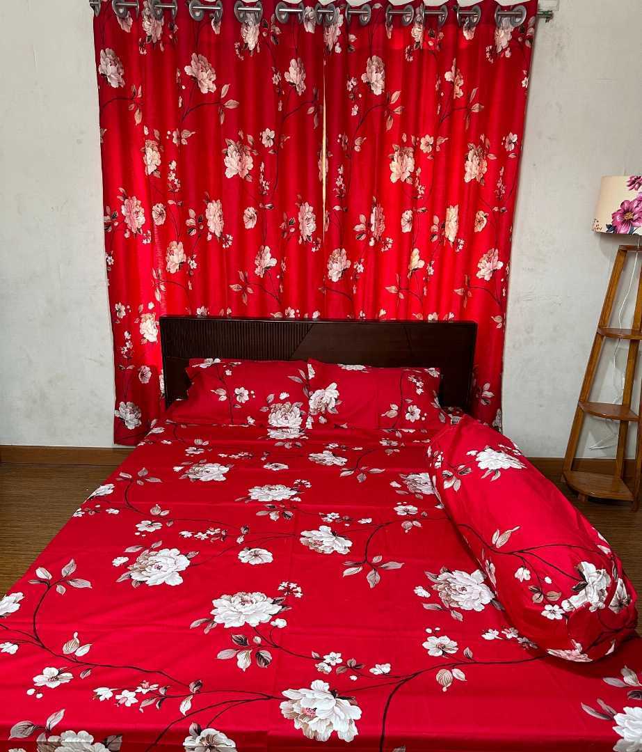 BEDSHEET,COMBO,SET,WITH,CURTAIN,bedsheet combo set with curtain, matching bedsheet and curtain, bedroom combo set, luxury bedsheet with matching curtains, home decor combo pack, বেডশীট এবং পর্দা কম্বো সেট