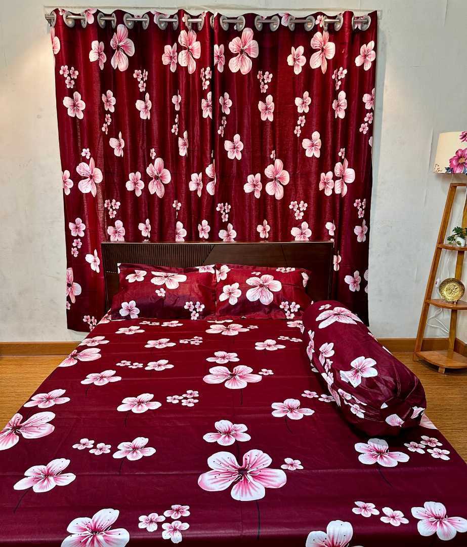 BEDSHEET,COMBO,SET,WITH,CURTAIN,bedsheet combo set with curtain, matching bedsheet and curtain, bedroom combo set, luxury bedsheet with matching curtains, home decor combo pack, বেডশীট এবং পর্দা কম্বো সেট