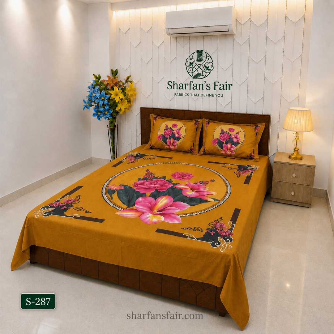 Luxury,King,size,Bed,Sheet,with,Matching,Pillow,covers,luxury bed sheet,king size bed sheet,matching pillow covers,100% cotton bed sheet bd,premium bedding set,digital print bed sheet,soft cotton bed sheet,bedroom decor,3 piece bed sheet set, 4 piece bed sheet set bd,online bed sheet shopping bangladesh,