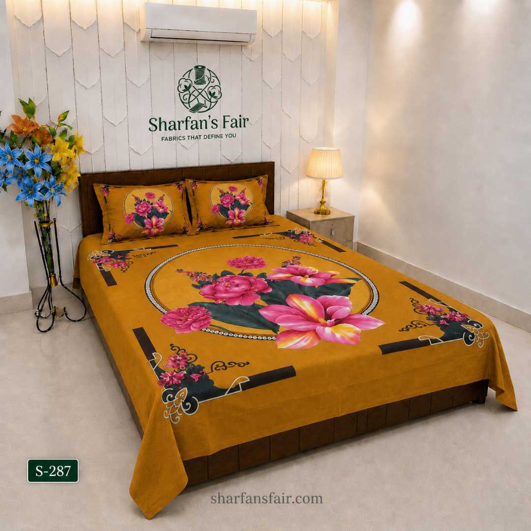 Luxury,King,size,Bed,Sheet,with,Matching,Pillow,covers,luxury bed sheet,king size bed sheet,matching pillow covers,100% cotton bed sheet bd,premium bedding set,digital print bed sheet,soft cotton bed sheet,bedroom decor,3 piece bed sheet set, 4 piece bed sheet set bd,online bed sheet shopping bangladesh,